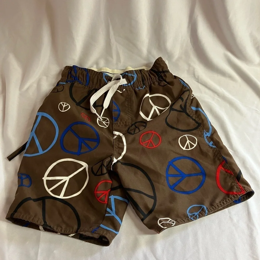 Brown Peace Sign Swim Shorts